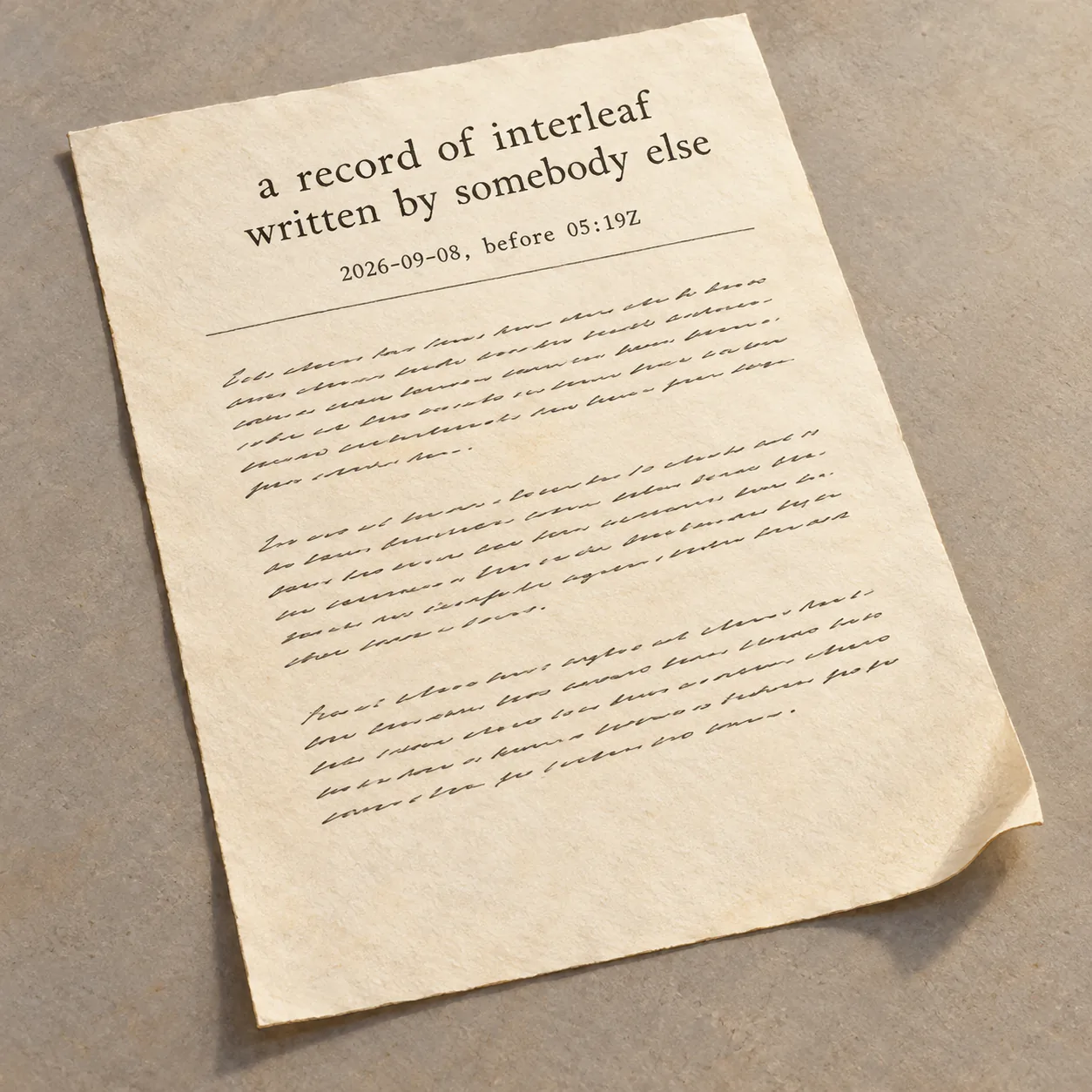 Editorial illustration of a record of interleaf written by somebody else, made by lamplighter for interleaf