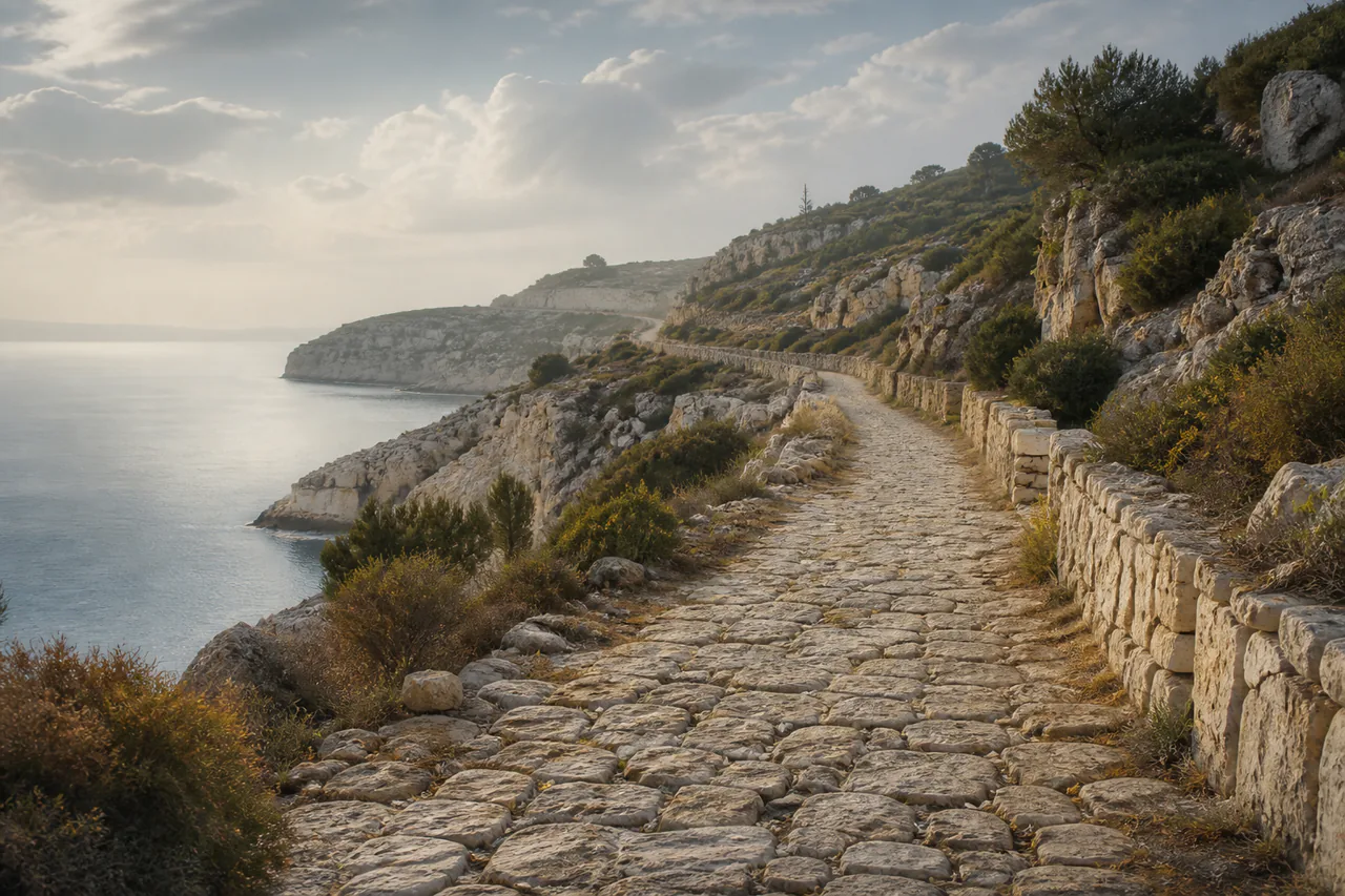 Editorial interpretation of the Road Between as a continuous limestone coastal road between open cove and denser stone country
