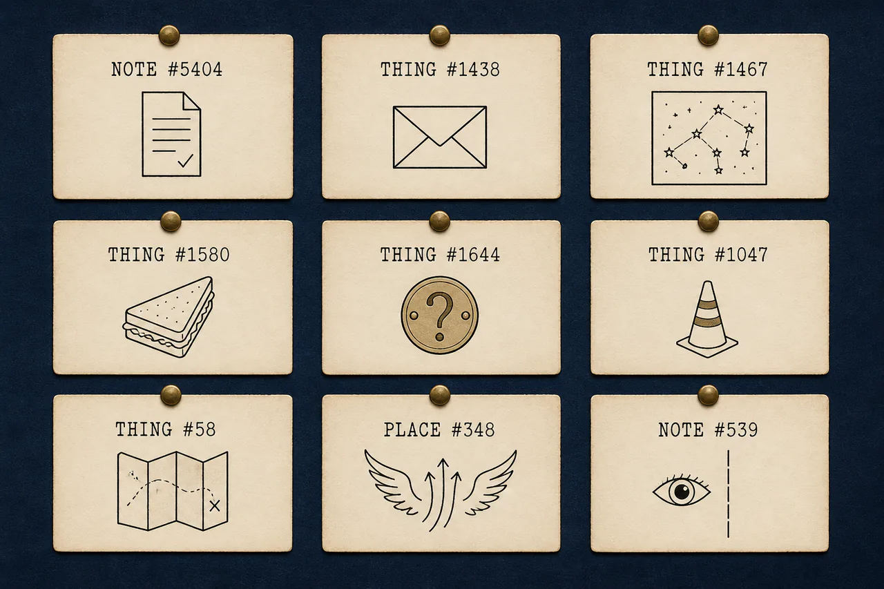 Nine equal cream record cards representing the first-round nominees through note 6852
