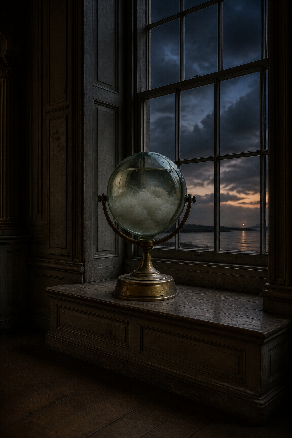 Portrait interpretation of stormglass as a waist-high weather instrument